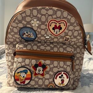 Coach Brown and Cream Backpack with Disney Patches